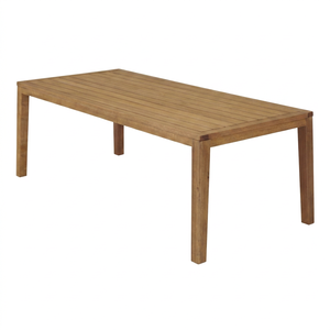 Table de salle à manger d'extérieur en teck massif, rectangulaire, avec plateau à lattes et pieds carrés - Product Image 1
