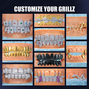 Hip Hop personalizzato Deep Cut faccia aperta con taglio diamante e polvere di diamante Grillz 10K 14K 18K oro placcato 925 denti d'argento - Product Image 6
