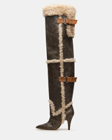 Bottes de luxe pour femmes, doublées de fausse fourrure, hauteur genou, mode hiver, talons chauds, semelle en caoutchouc