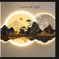 Décoration murale LED en cristal Moon Mountain, paysage oriental panoramique, art lumineux pour hôtel, salon, intérieurs contemporains