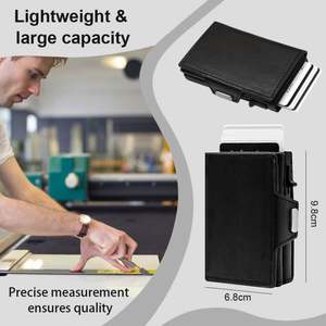 Cartera de Cuero PU para Hombre, con Bolsillo para Monedas, Ventana para Identificación, Bloqueo RFID, Delgada, Plegable, para Tarjetas de Crédito, Bolsillo Frontal - Product Image 3