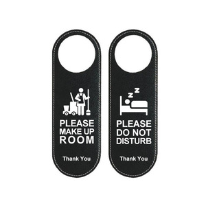 Please Do Not Disturb Door Sign Leather 24x8cm Hotel Guestroom Hanging Tag Black White Text Washable - Product Image 3
