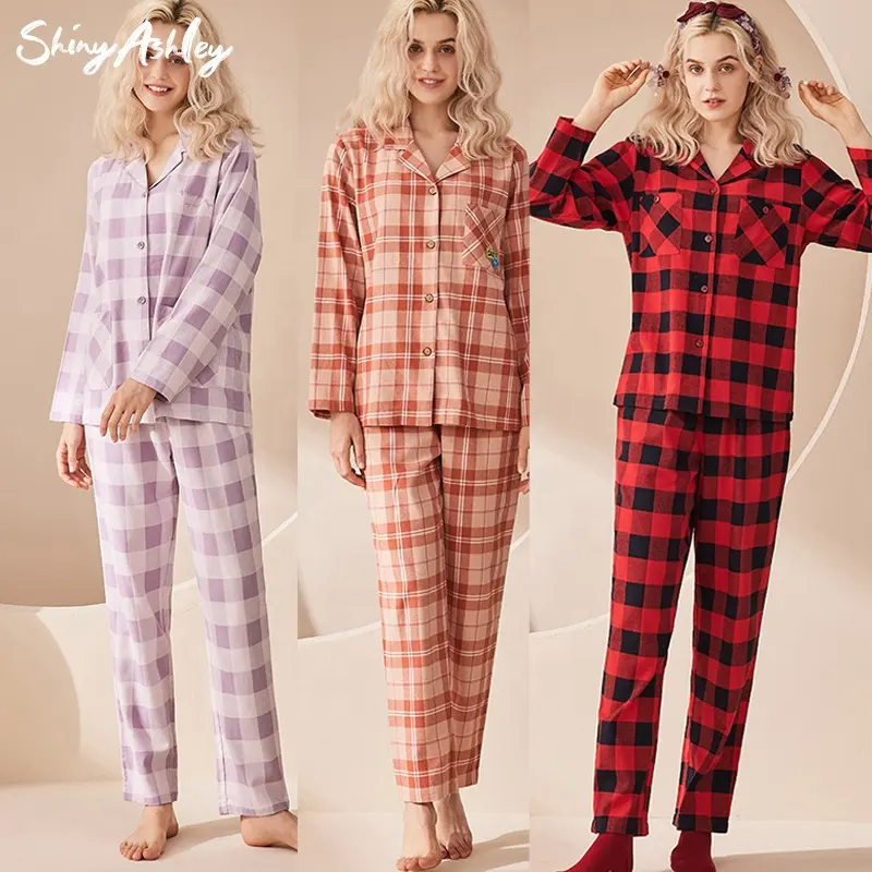 Custom 100% Katoenen Dames Nachtkleding Loungewear Mouw Pj Set Dames Pyjama