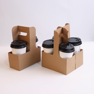 ที่ใส่แก้วกาแฟกระดาษคราฟท์แบบพับได้ 2/4 แก้ว พร้อมหูหิ้ว สำหรับใส่เครื่องดื่มแบบนำกลับบ้าน เช่น ชานม กาแฟ - Product Image 1