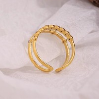 Nouvelle bague tendance en acier inoxydable plaqué or 18 carats avec zircon double couche, cadeau de mariage, bijoux de mode pour femmes