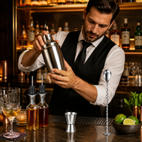 Ensemble de shaker à cocktails en acier inoxydable finition miroir, 5 pièces, outils de bar avec doseur, cuillère de bar et 2 becs verseurs pour bar à domicile