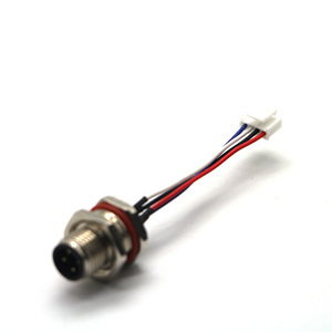 Connecteur audio-vidéo avec 3 fils colorés et prise blanche, boîtier métallique, joint rouge - Product Image 1