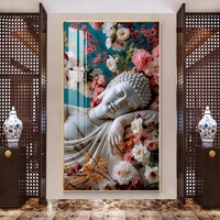 Vente en gros d'usine : Peintures murales en porcelaine LED avec statue de Bouddha exquise de haute qualité, idéales pour la décoration de bureaux et de maisons