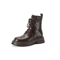 Bottines à plateforme en cuir de vache à lacets pour femmes, bout rond, style Martin
