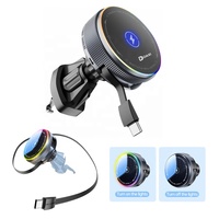 Support de téléphone magnétique sans fil à commande tactile RGB pour grille d'aération de voiture avec câble rétractable pour iPhone 17 Pro Max