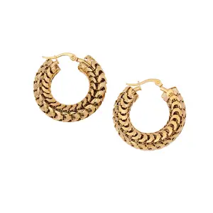 Gold Plated Women's Stainless Steel Half Hoop Half Mesh Link Hoop Earrings