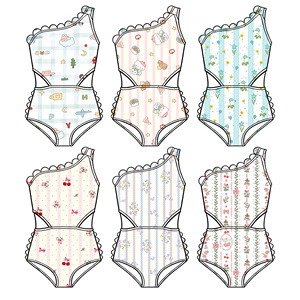 KR Mädchen Einteiliger Sommer-Bikini für Kinder Lässiger Schnür-Badeanzug mit Aufdruck Baby-Badeanzug - Product Image 6