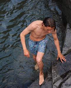 Shorts de bain décontractés pour hommes à imprimé floral, taille mi-haute élastique, 100 % coton, tissu respirant - Product Image 2
