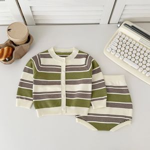 Wholesale Newborn Baby Clothing 2 Piece <b>Sets</b> Striped Cardigan <b>Sweater</b> Knit Pant Kids Clothes Romper Baby Products - Product Image 2