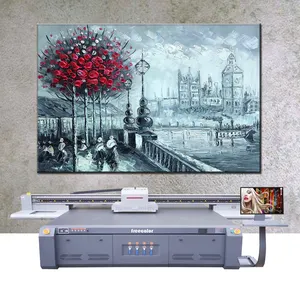 Printer Flatbed UV 250x130cm kepala Ricoh kelas industri multifungsi untuk pencetakan hadiah logam kaca akrilik