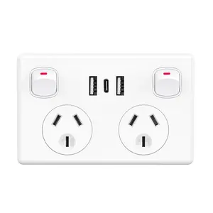 White Color AU Standard Electrical Wall Power Socket Point GPO PC Slim Panel Outlet 10 A Power socket with usb