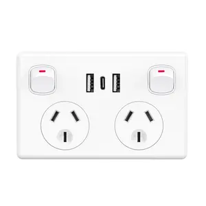 AU NZ standart 240V SAA yeni tip 10A çift Powerpoints duvar prizi ile 3.6A 2usb ve tip-c hızlı şarj