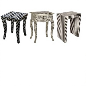 BS INTERNATIONAL NA157 Durable Bone Inlay Modern Nordic Coffee <b>Table</b> Aluminum Top Wood Frame Home Furniture Living Room Office - Product Image 4