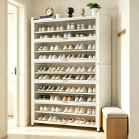 Mueble Zapatero Moderno de Acero con Altura Ajustable, 5 Cajones Abatibles, Puerta Transparente, Mueble Independiente para Sala de Estar