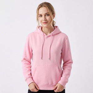 Sweat-shirt à capuche rose personnalisé pour femme, coupe classique, en molleton de coton, couleur unie, avec poche avant, idéal pour l'automne - Product Image 1
