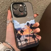 Coque de Téléphone Portable IMD Noire Élégante pour iPhone 16 Pro Max, 16, 13, 14, 15 avec Motif Dessin Animé et Support de Téléphone Inclus