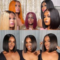 Pelucas de Cabello Humano Virgen de Vietnam, Pelucas Cortas con Frente de Encaje, Lisas, sin Pegamento, de Doble Trama, para Mujeres Negras