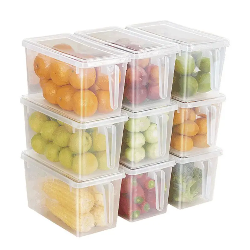 Wadah penyimpan buah 5L, dapat ditumpuk untuk kulkas, penyimpanan sayuran, kotak plastik tetap segar