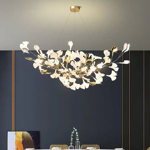 Lámpara de Araña Escultural Naturalista de Arte Moderno, Estilo Contemporáneo, Metal y Cerámica, Hojas de Ginkgo, Lámpara de Araña de Ginkgo Única de Alta Gama <span class=keywords><strong>B</strong></span> - Product Image 2