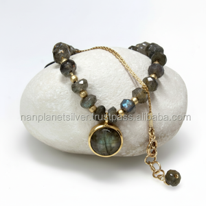 Conjunto de bisel redondo de plata esterlina labradorita, collar con colgante de cadena con cuentas para boda, regalo de compromiso, fiesta - Product Image 1