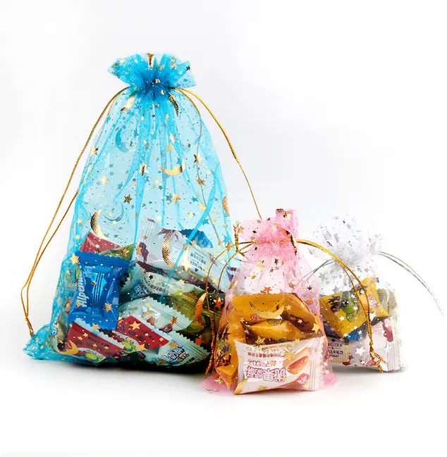 Organze hediye keseleri İpli sevimli küçük hediyeler için örgü torbalar şeker takı Net çanta parti iyilik bebek duş