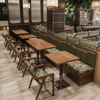 Ensemble de mobilier de restaurant tout-en-un : banquettes semi-circulaires, chaises et tables à motif feuilles tropicales – Vente en gros