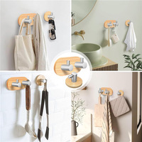 Porte-manteau mural moderne en bambou écologique avec 2 crochets pour chambre à coucher, sans perçage, pour suspendre vêtements et serviettes
