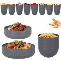 Service de table moderne et minimaliste en paille de blé et plastique PP gris, résistant aux chutes et compatible micro-ondes, pour 4/6/8 personnes