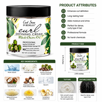 Crème hydratante et lissante sans rinçage à l'huile de ricin noire bio OEM/ODM pour cheveux crépus – Formule définissante pour les boucles – Marque privée