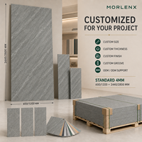 Panel Dinding SPC Motif Batu Abu-abu MORLENX Format Besar Tahan Air untuk Pelapis Dinding Villa, Kantor, dan Interior Komersial