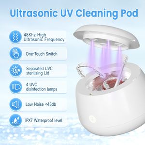 All'ingrosso IPX7 impermeabile 48khz pulitore dentale ad ultrasuoni per uso domestico con quattro lampade UV per la pulizia profonda bretelle per protesi - Product Image 5