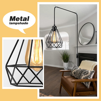 Lustre industriel minimaliste noir à tête unique, abat-jour géométrique en fil métallique, suspension simple en métal