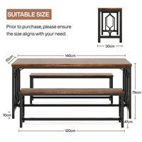 Ensemble de table de bar en bois moderne industriel 3 pièces, salle à manger et cuisine, table de petit-déjeuner avec 2 bancs, meubles de maison