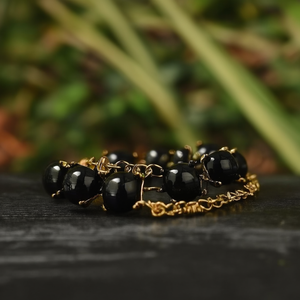 Black <b>Stone</b> <b>Bracelet</b> Gold Plated 316L Stainless Steel Sustainable Resistant Fashion Jewelry - Product Image 3