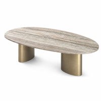 Table à manger ovale moderne en marbre naturel avec base en acier inoxydable couleur champagne, taille personnalisée pour salle à manger ou hôtel