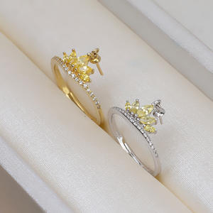 Japanese Korean S925 Silver <b>Crown</b> Open <b>Ring</b> Female Adjustable DIY Pearl Jewelry Accessories 255 Jewelry Findings Components - Product Image 2
