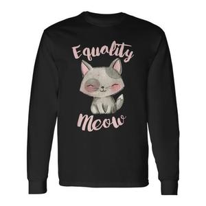 T-shirt a maniche lunghe con stampa artistica estetica per adolescenti, femministe, amanti dei gatti, con tema di uguaglianza e miau. - Product Image 1