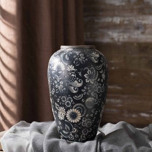 Jingdezhen Rétro Rustique Vase En Céramique Style Moderne Nouveau Pot De Poterie Chinoise pour Salon Arrangement De Fleurs Entrée Porcelaine - Product Image 2