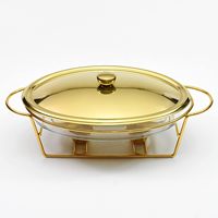 Réchaud de buffet professionnel en verre doré et acier inoxydable, alimenté à l'alcool, 3L, pour snacks et fruits, manuel, RRR