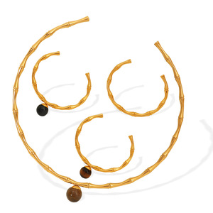 สร้อยคอแฟชั่นผู้หญิงแบบเปิดลายข้อต่อไม้ไผ่ สแตนเลสสตีล ชุดสีทอง สีเงิน ประดับด้วยหินธรรมชาติ เหมาะสำหรับงานปาร์ตี้ - Product Image 5