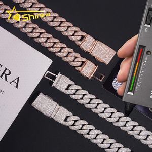 Catena a Maglia Cubana da Uomo in Argento 925 con Moissanite da 15mm Incastonata a Mosaico in Oro Rosa, Gioielli Hip Hop di Grande Successo - Product Image 4