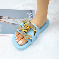Shoes Summer Fashion Trend Women's Flat Sandals Solid Color Chain Slippers Outdoor Beach Shoes Slides