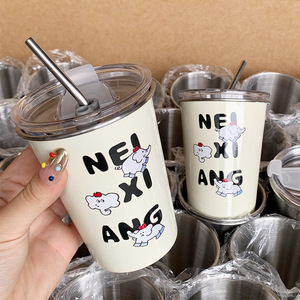 Gobelet isotherme en acier inoxydable, tasse droite épaissie, bouteille d'eau portable avec couvercle, pour adulte - Product Image 2