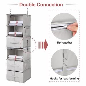 <b>6</b>-Shelf Stainless Steel Hanging Wardrobe Closet Organizer with 2 Separable 3-Shelf Pockets and <b>Drawers</b> for Clothing & Bedding - Product Image 2