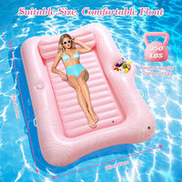 Lit de bain de soleil gonflable double pour piscine, chaise longue flottante avec porte-gobelet et oreiller bar à glace